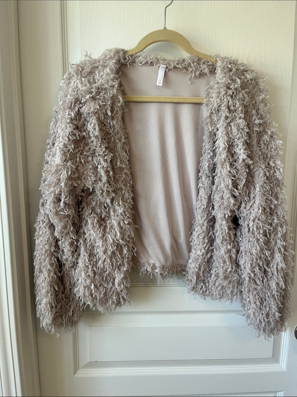 Xhilaration Shaggy Faux-Fur Open Cardigan - Taupe